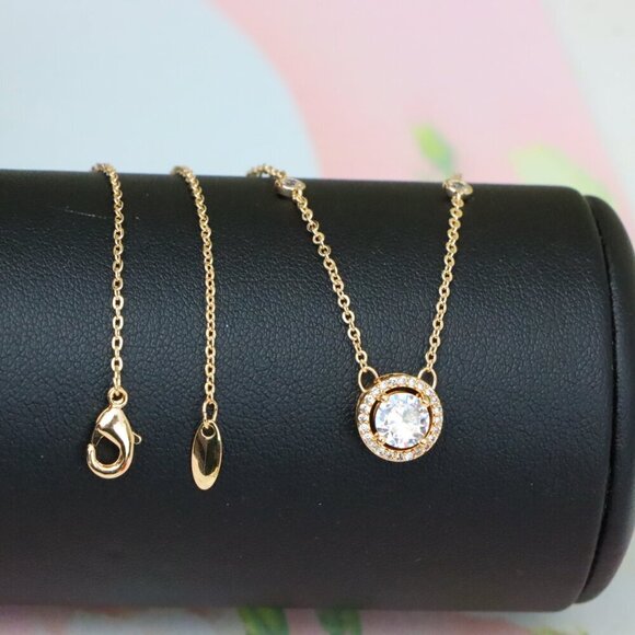 "Elegant Round Solitaire Rose Gold Necklace with Sparkling Halo, XPNL1897 - Picture 5 of 13